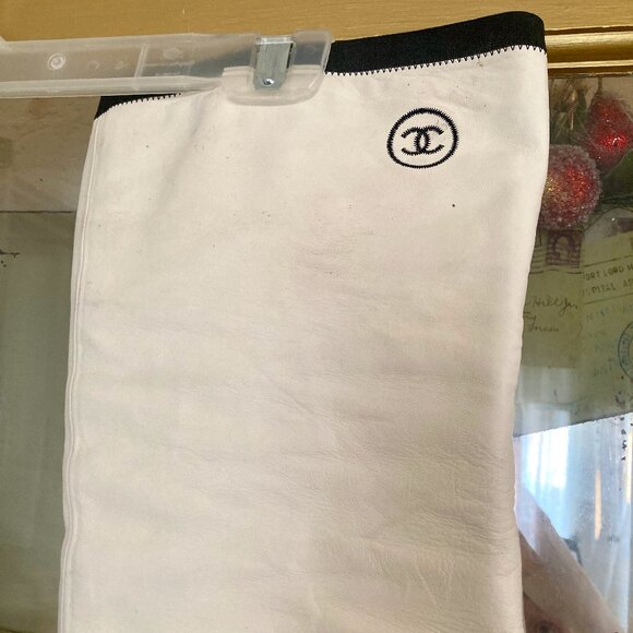 CHANEL fall 2006 runway thigh high boots stretch lambskin patent cap toe 38 - Picture 5 of 12